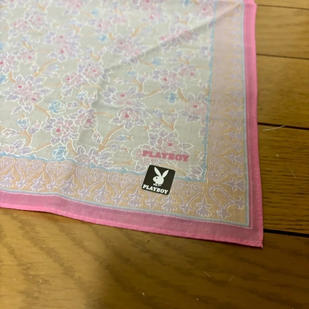 Playboy Pink and Cream Floral Square Handkerchief/Bandana Scarf 45cm